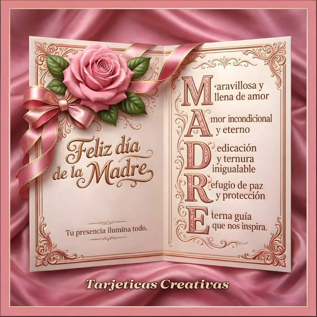 Tarjeta de felicitación para el Día de la Madre con rosa rosada real y nombre personalizado
