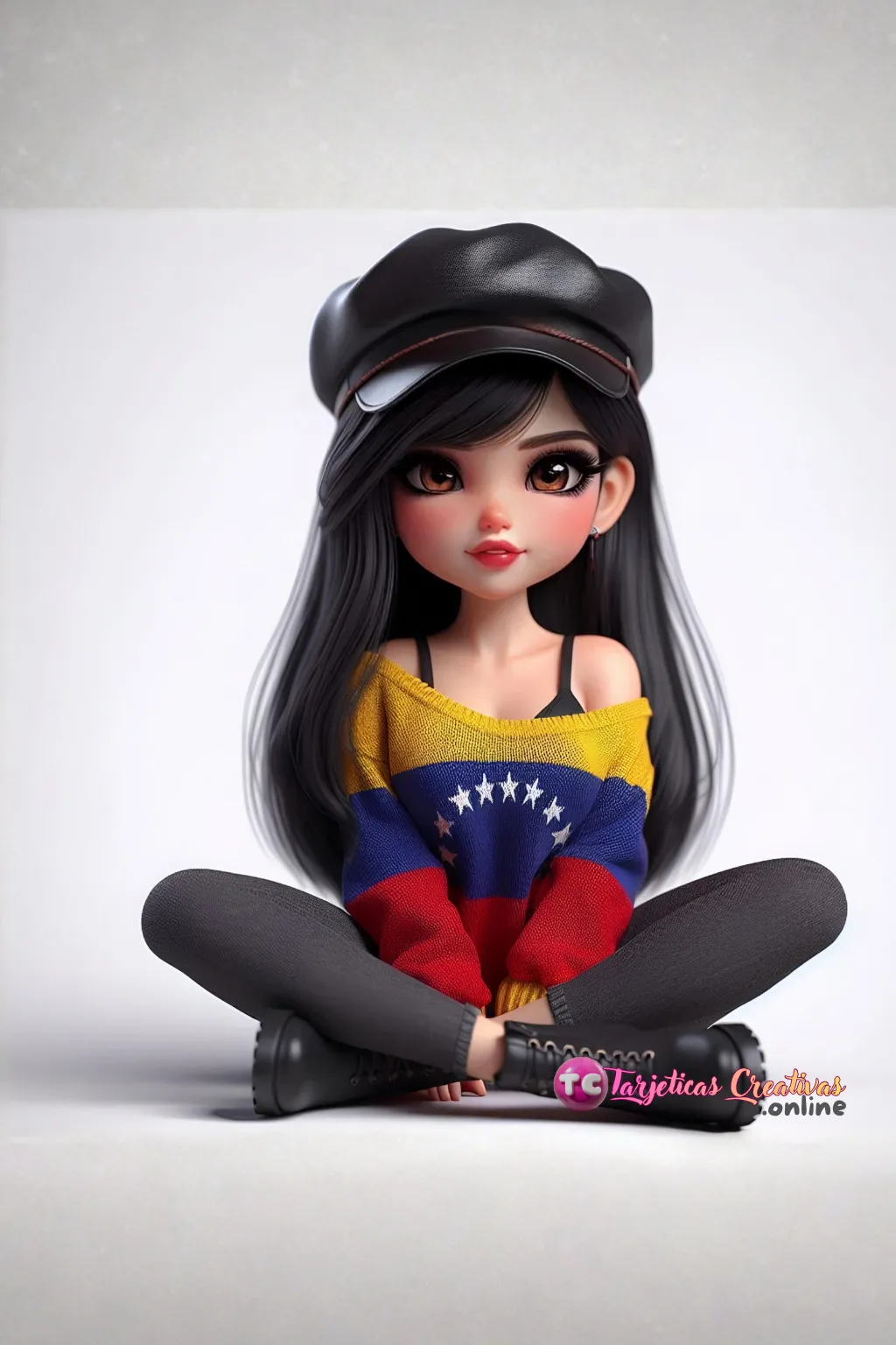 Mujer de pelo negro con gorra y camiseta con bandera de Venezuela