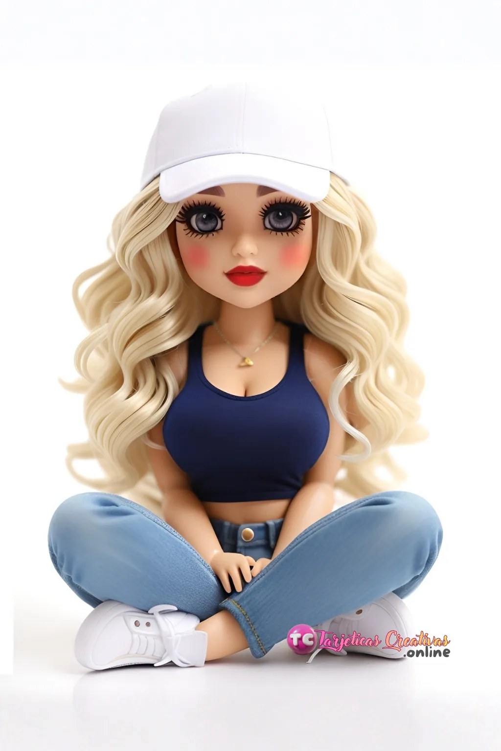 Mujer sentada de pelo rubio con gorra