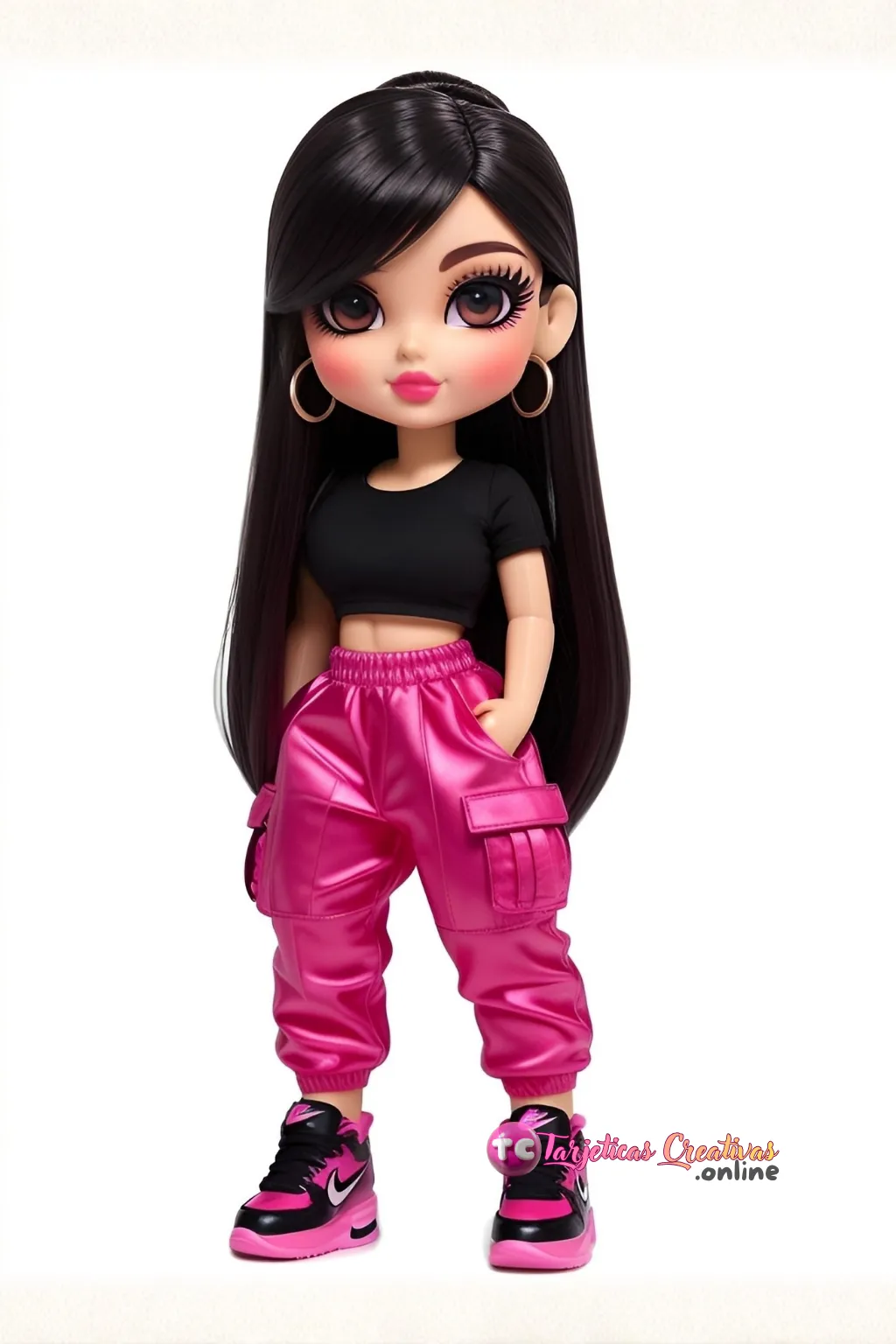 Muñeca de pelo negro estilo deportivo