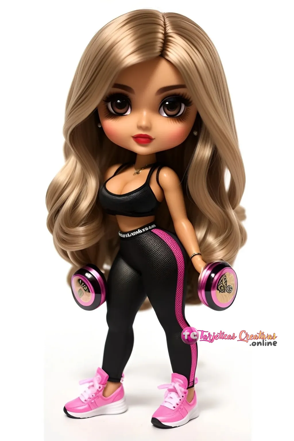 Mujer de pelo rubio en el Gym con pesas