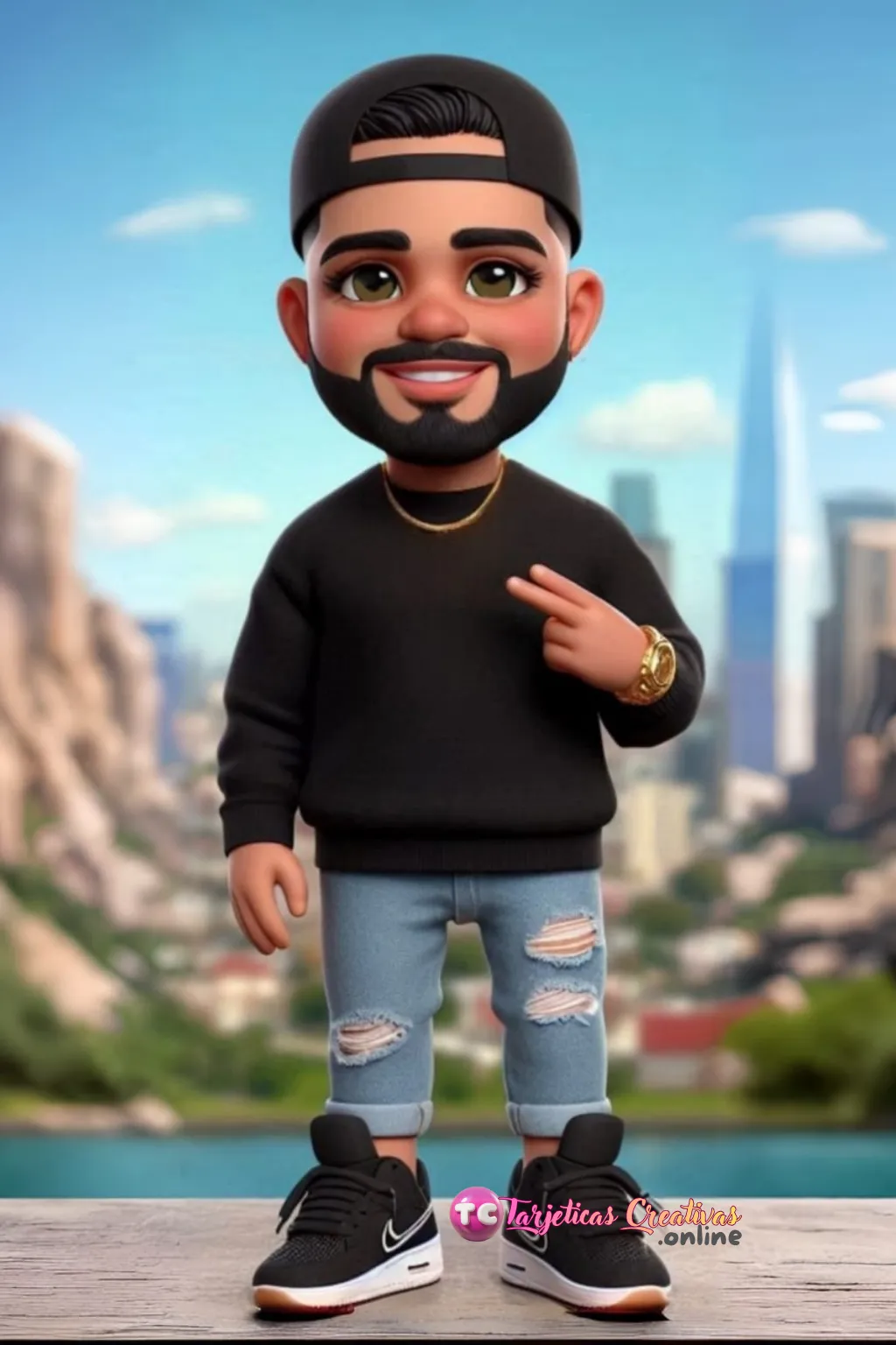 Hombre de pelo negro parado con gorra de viaje