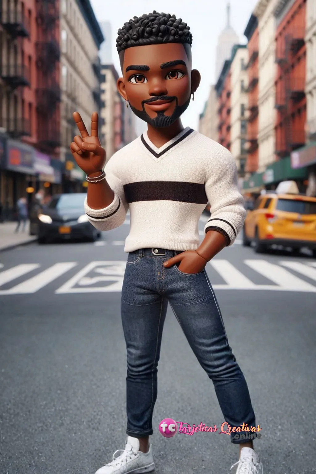 Hombre Moreno de pelo negro parado en la calle