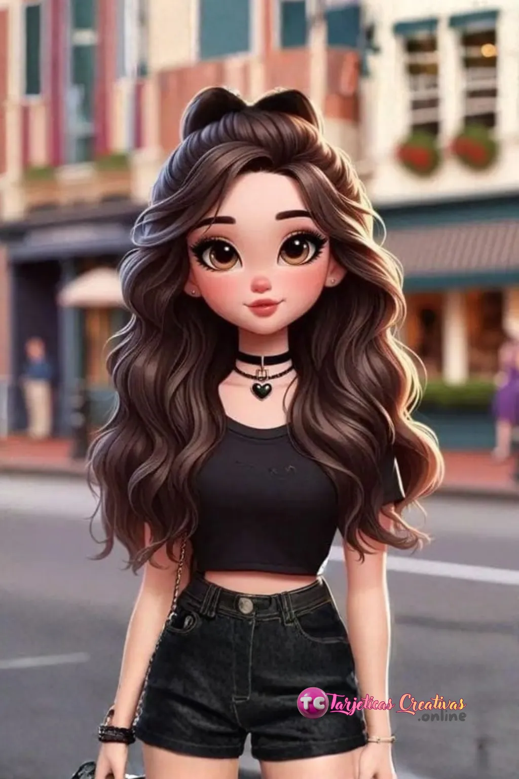 Mujer de pelo castaño en la calle