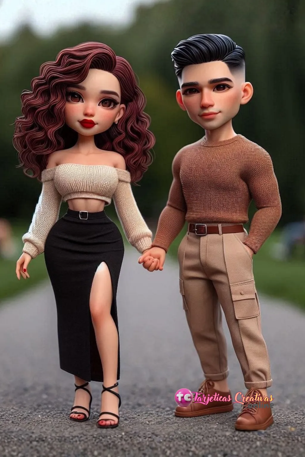 Pareja de modelos parados en el parque