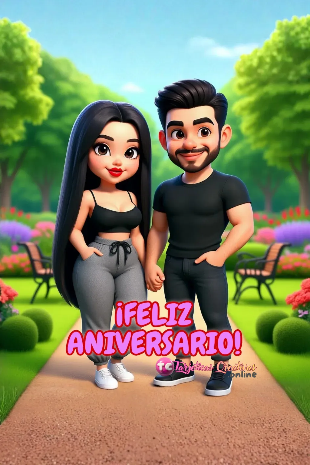 pareja feliz aniversario en el parque