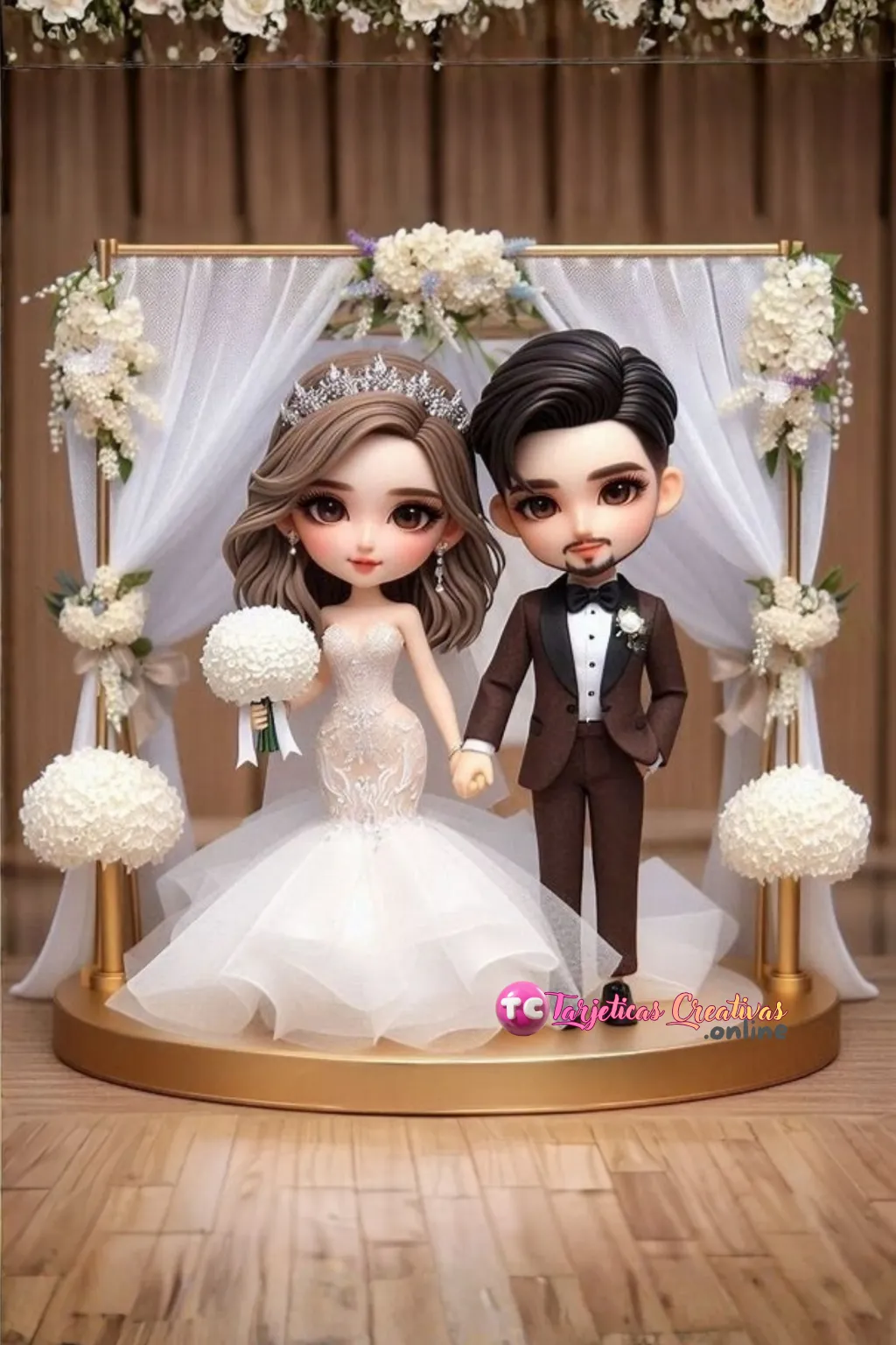 Tarjeta Personalizada de Pareja Mujer pelo castaño y hombre en Boda