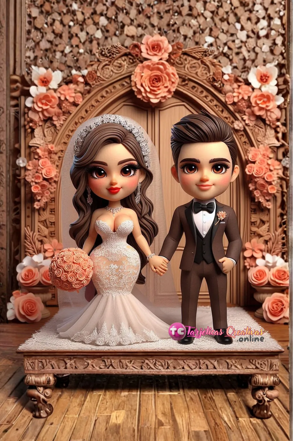 Tarjeta Personalizada de Pareja Mujer pelo castaño y hombre felices en Boda