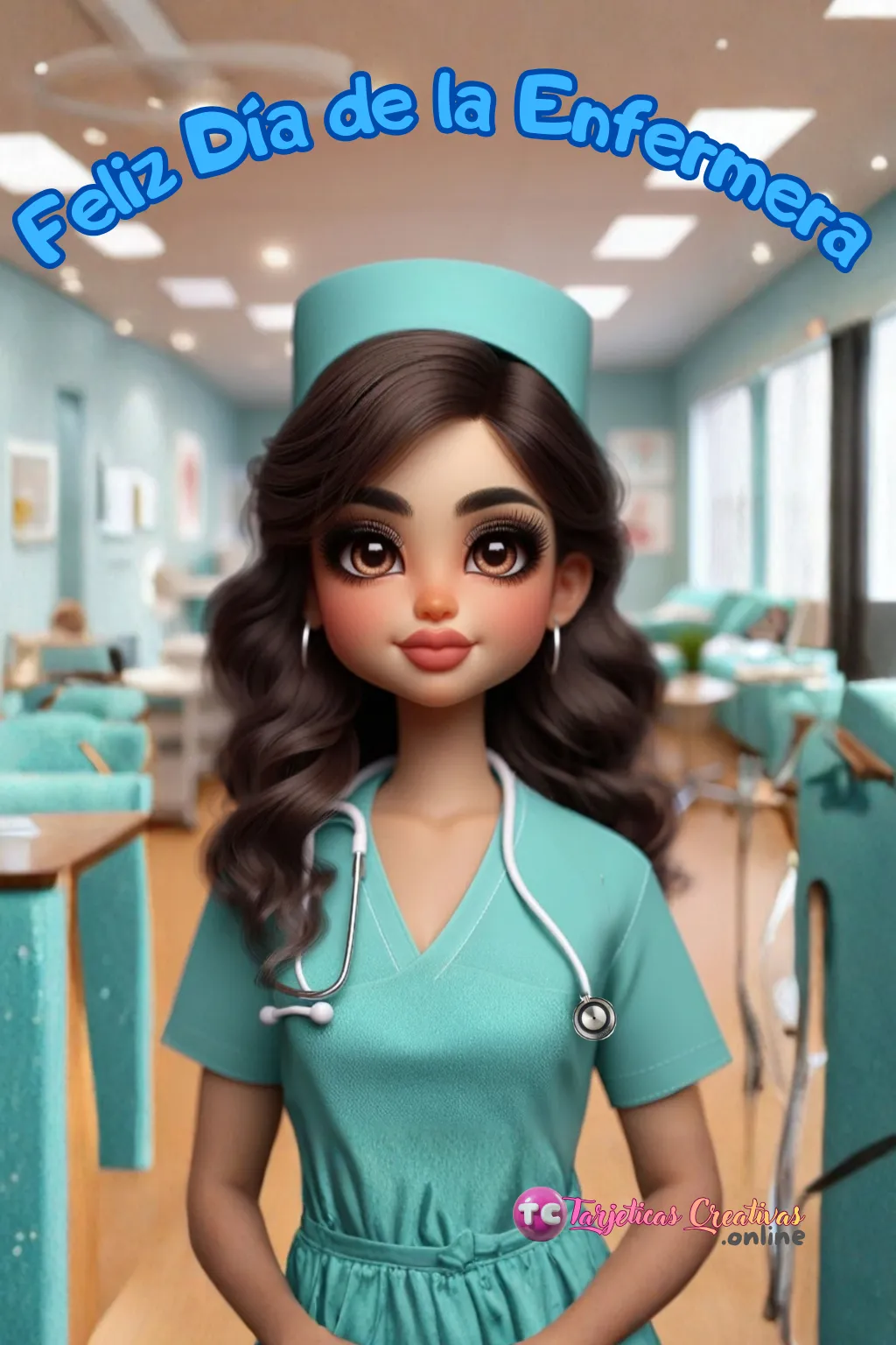 Mujer enfermera en hospital pelo castaño