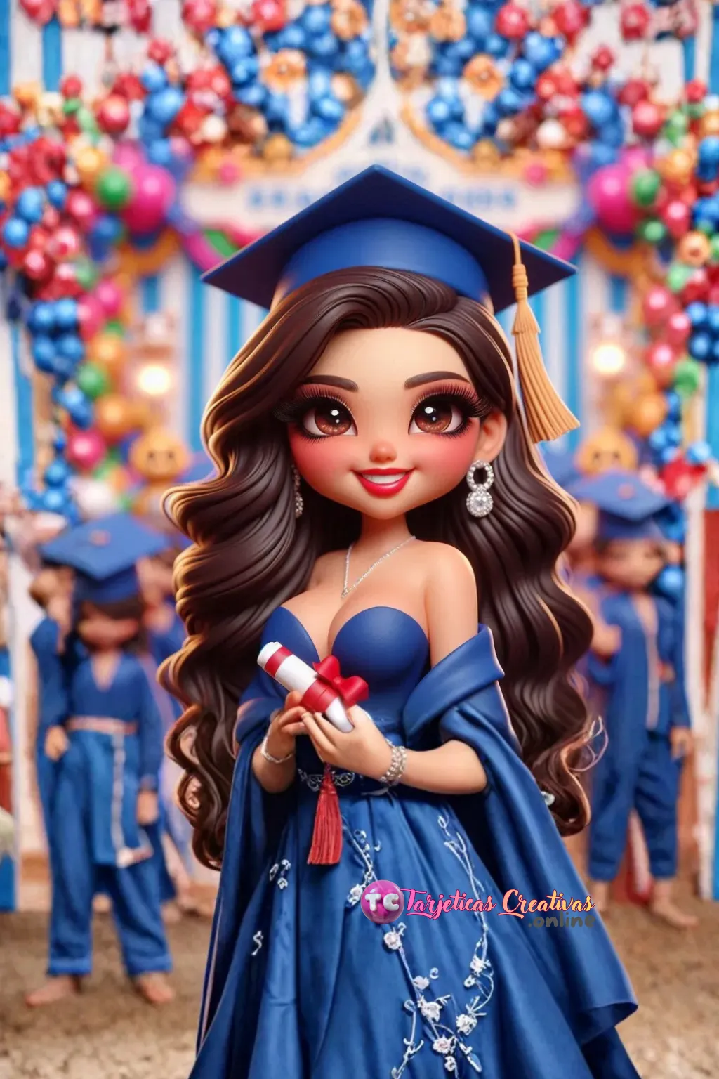 mujer de pelo castaño en fiesta de graduación