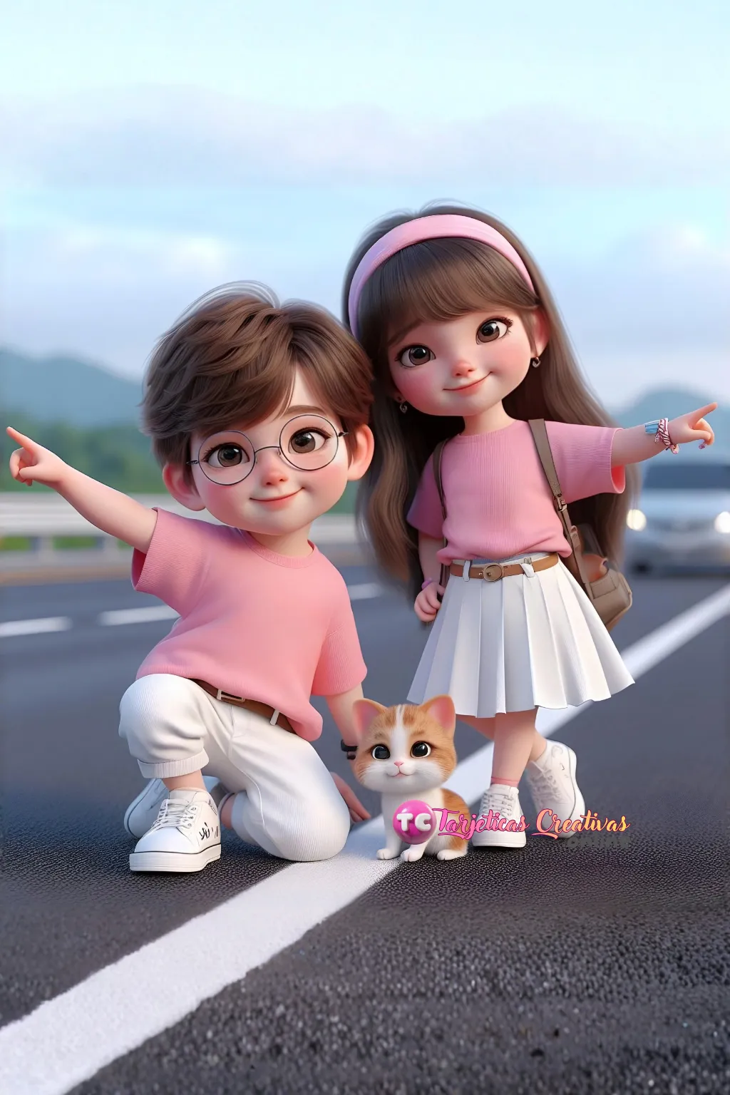 Diseño candido de San Valentín de niños tiernos con mascota para personalizar con frases inspiradoras