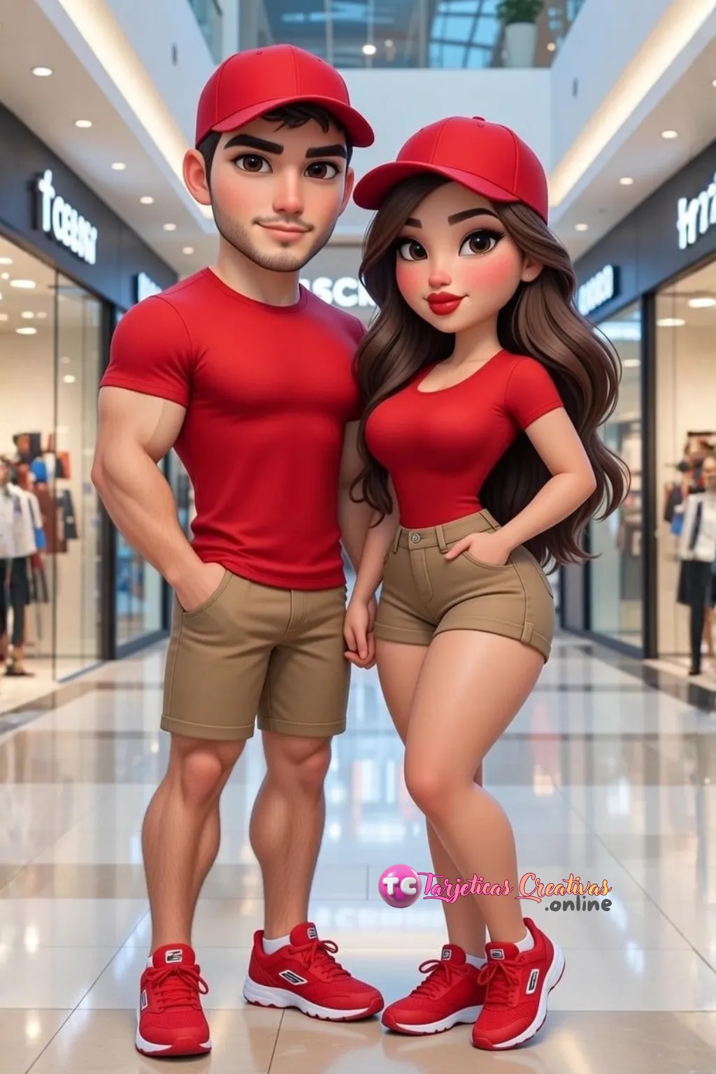 Tarjeta virtual personalizada para enamorados en pareja con gorra y dedicatoria especial