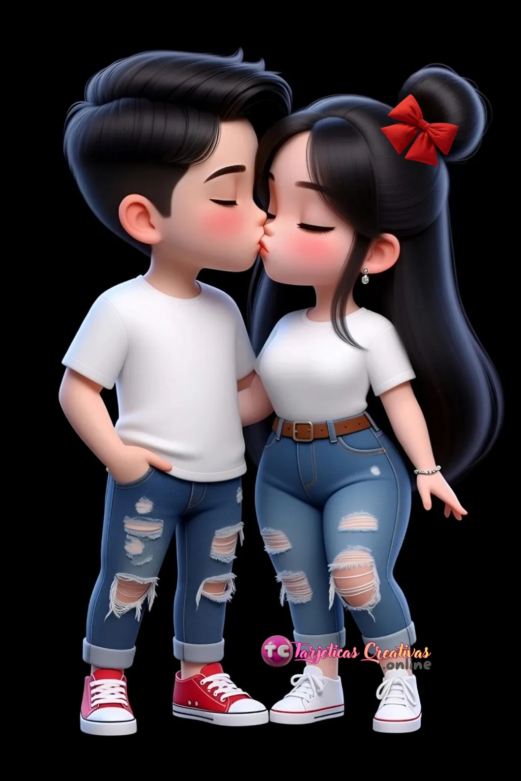 Tarjeta de amor imprimible personalizada de niños con beso en alta resolución y diseño exclusivo de pareja love