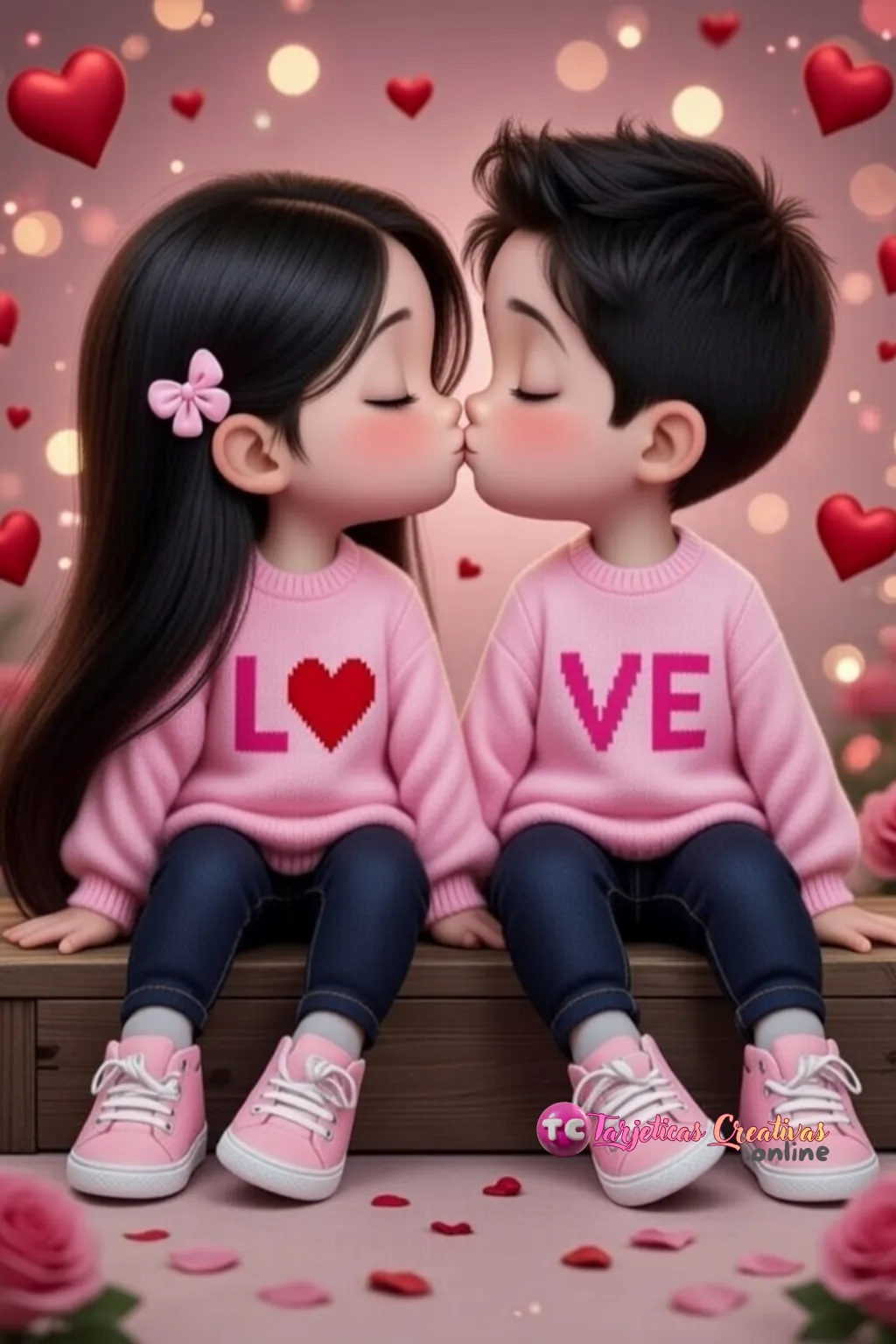 Tarjeta de 14 de febrero personalizada de niños love para novio con frase de amor corta