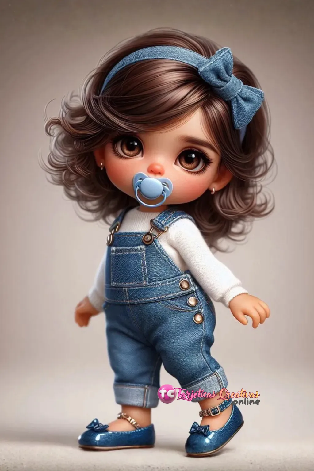 Bebe pelo castaño parada con chupete