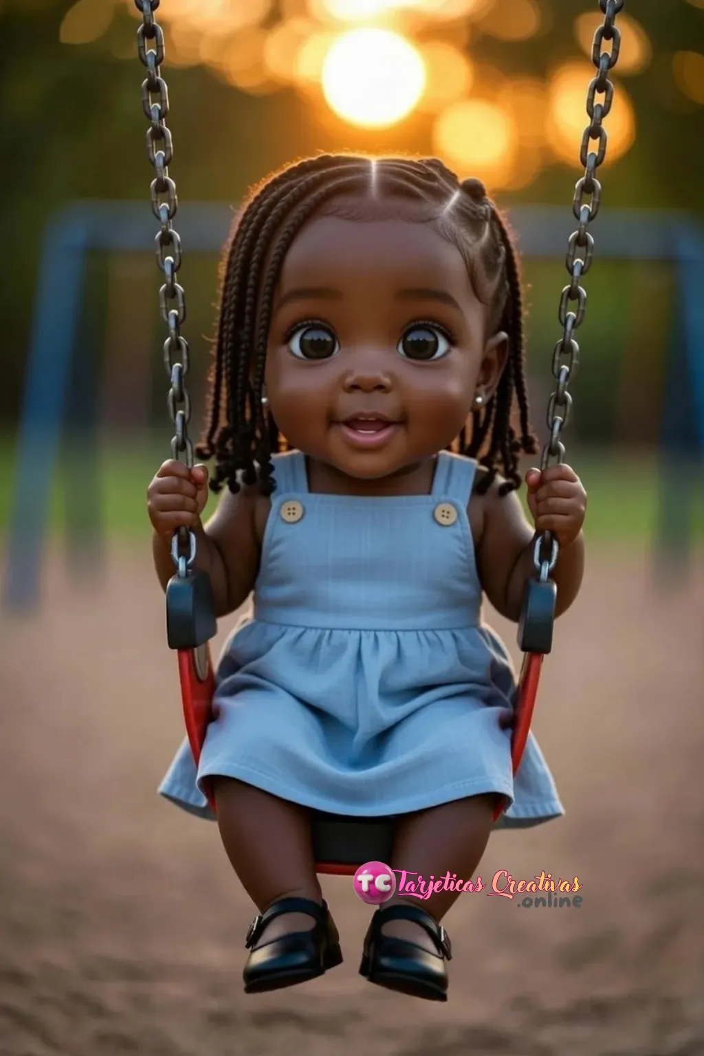 Bebe con pelo de trenzas en el parque