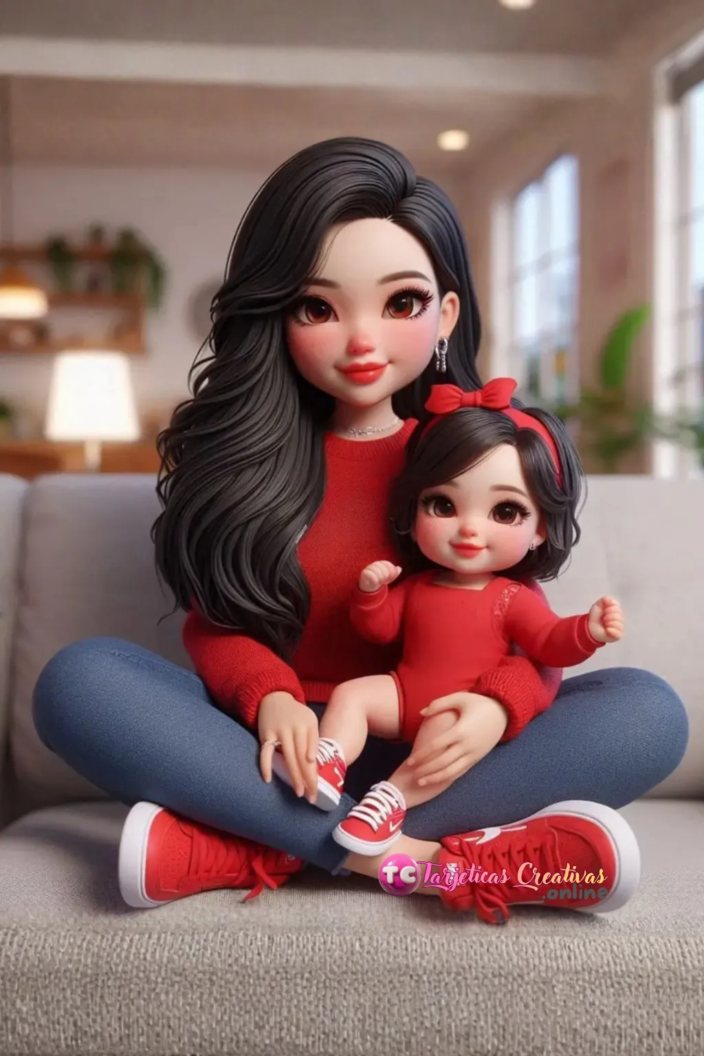 Tarjeta Personalizada de Papa e hija sentados en sofa en la sala