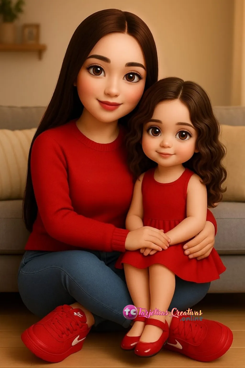 Tarjeta Personalizada de Papa e hija sentados en sofa en la sala