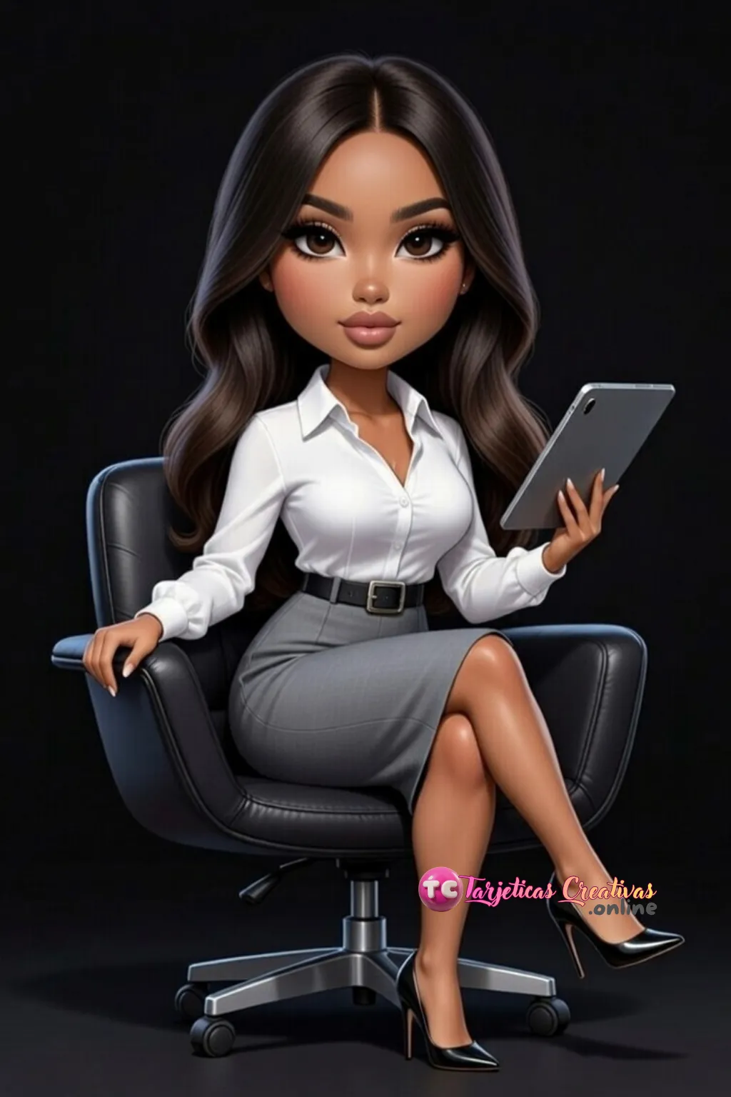 Mujer de pelo castaño ejecutiva sentada