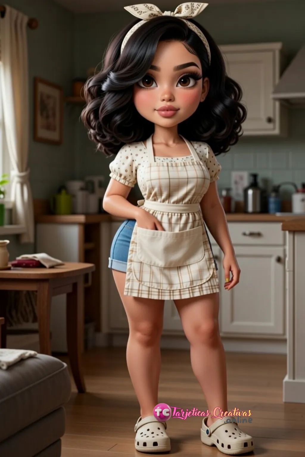 Mujer de pelo negro ama de casa en la cocina 