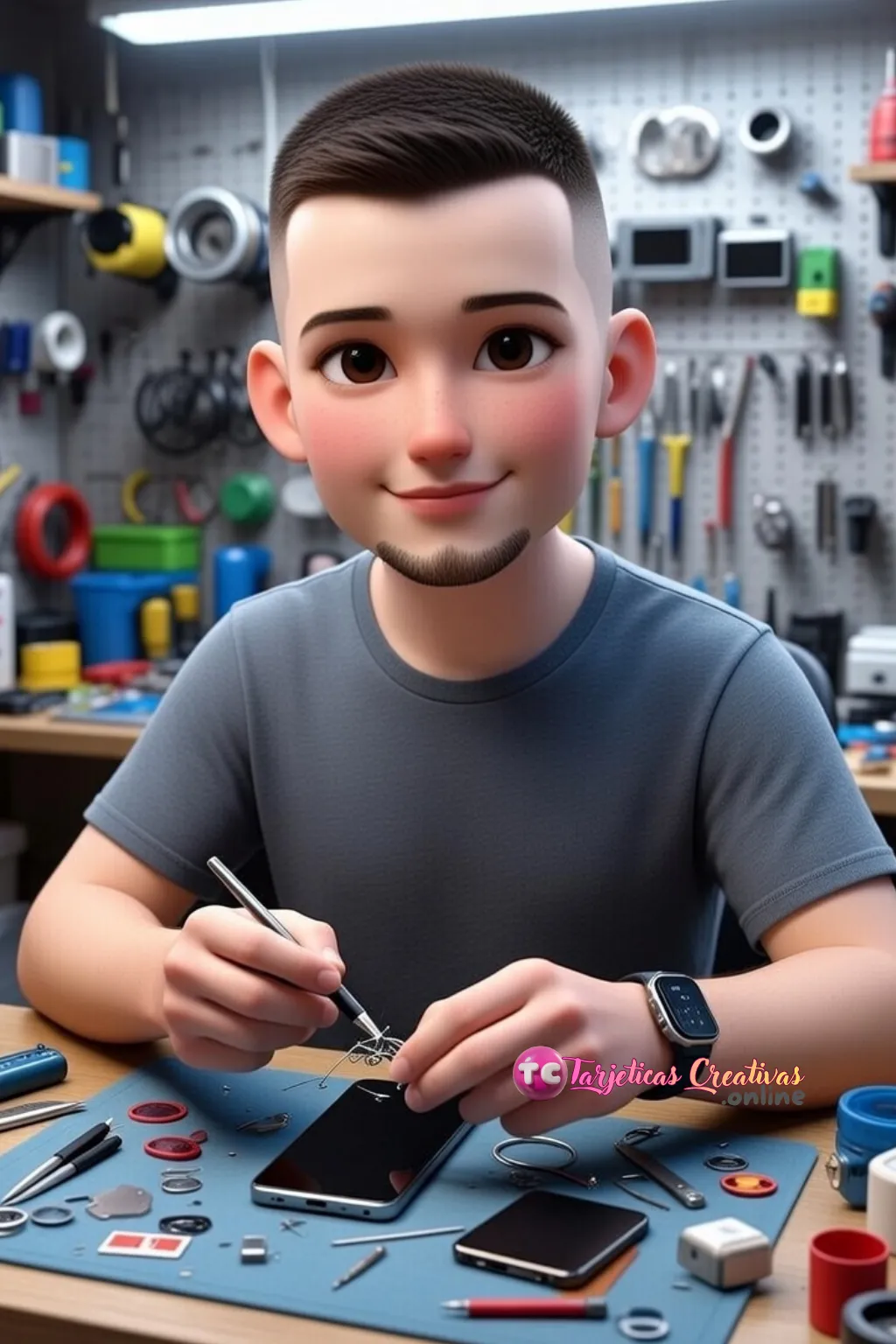 Hombre de pelo castaño tecnico de celulares