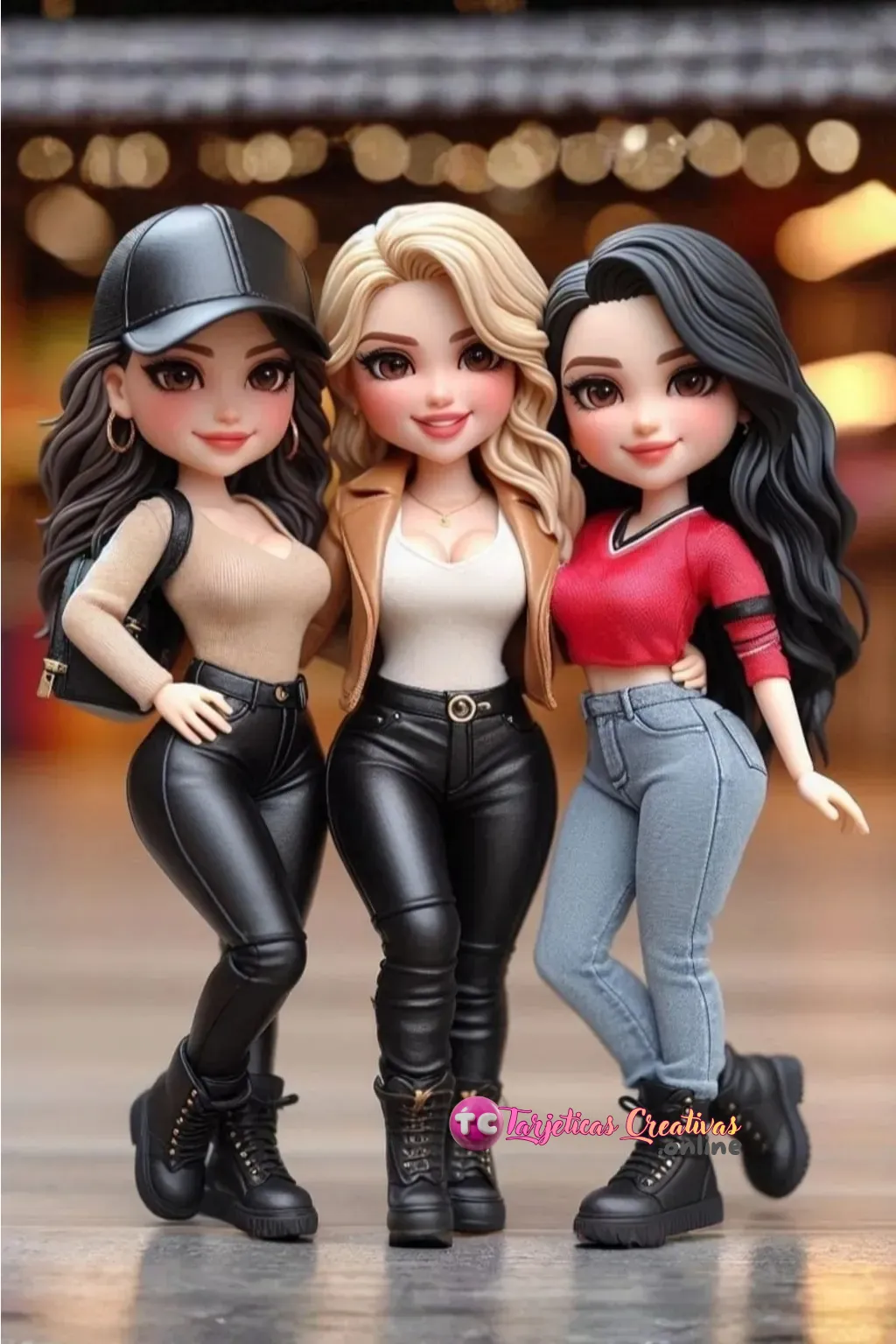 grupo de tres amigas paradas en salón