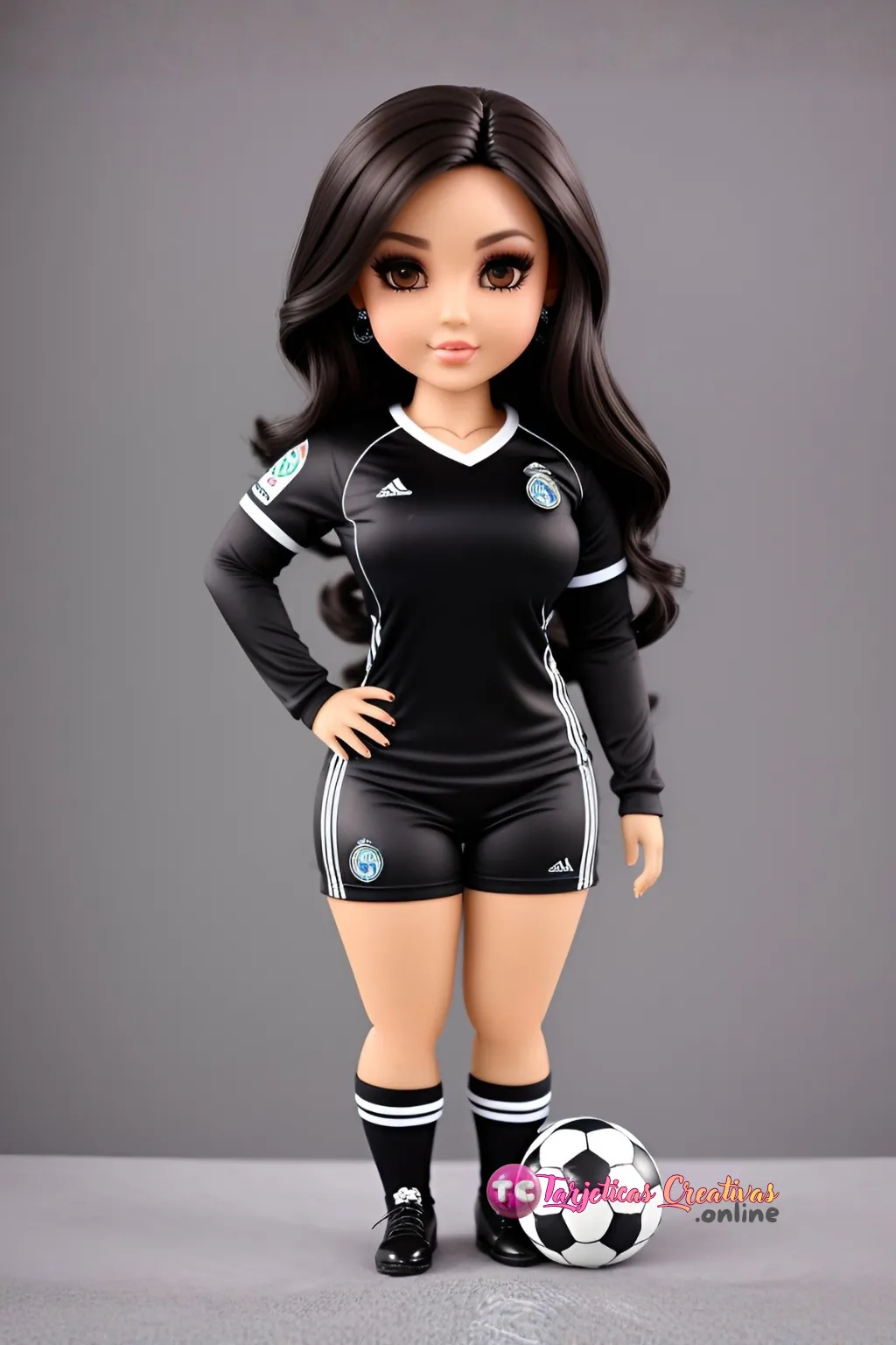 Mujer de pelo negro con camiseta de futbol