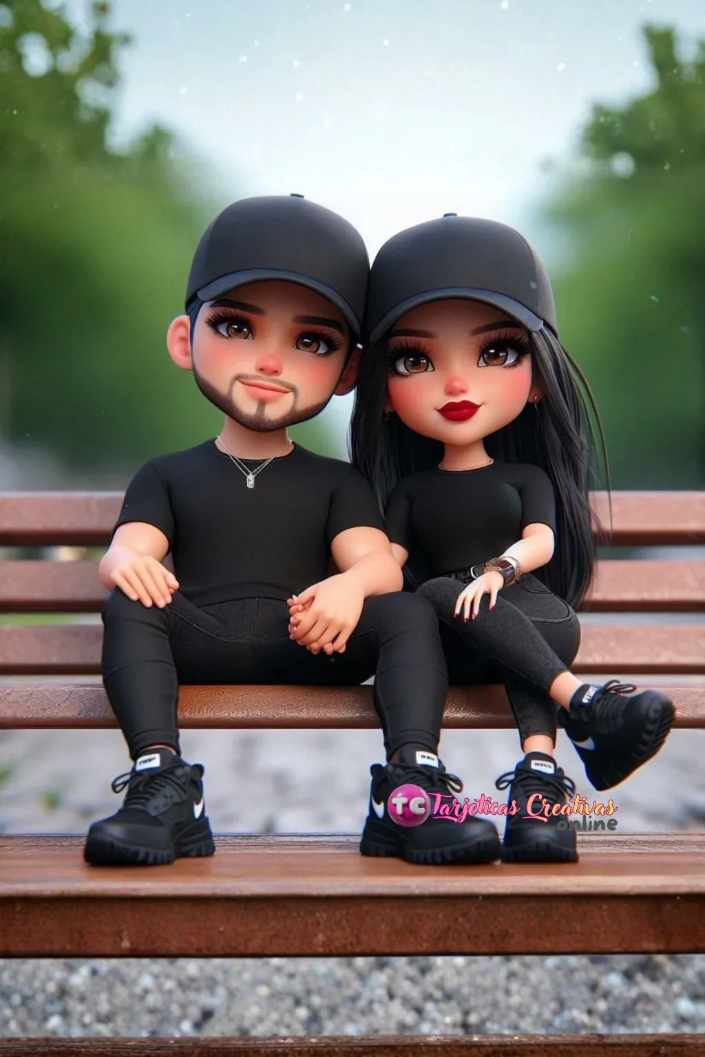 Tarjeta Personalizada de Pareja Mujer y Hombre con gorra agarrados de la mano