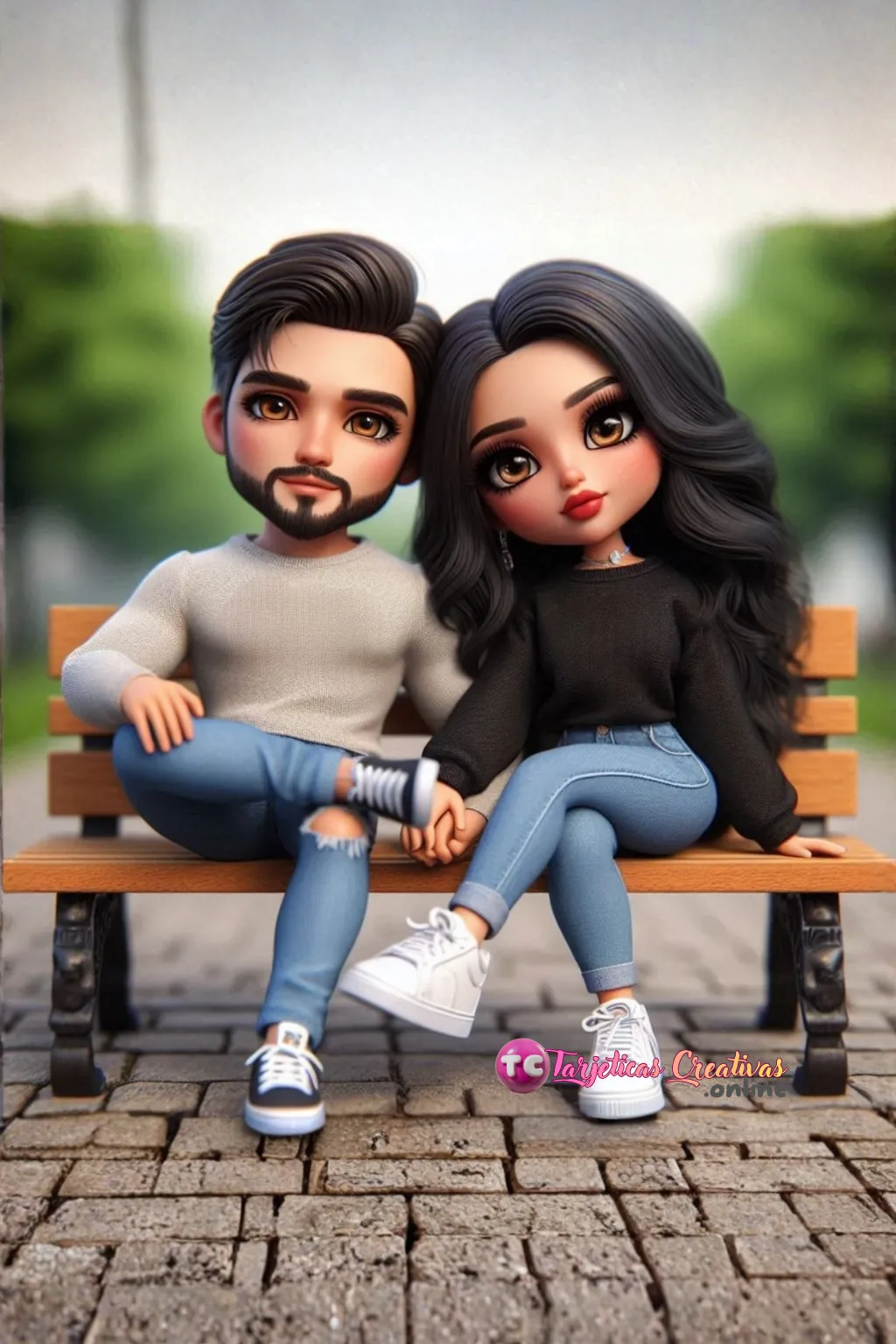 Tarjeta Personalizada de Pareja hombre y mujer sentados en el parque