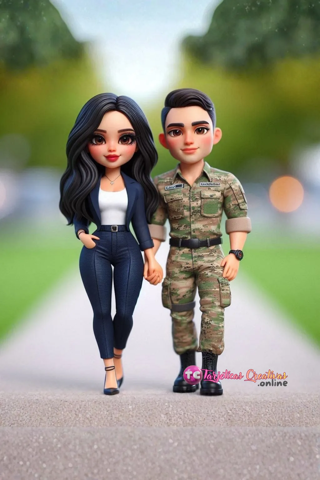 Tarjeta Personalizada de Pareja hombre y mujer de pie en el parque