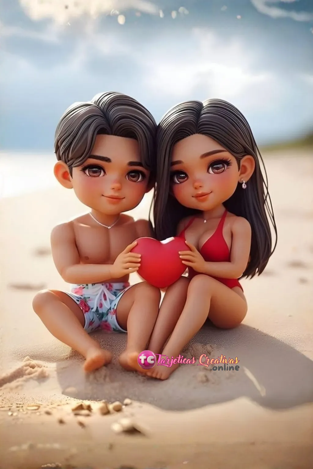Pareja de novios en la playa con corazón