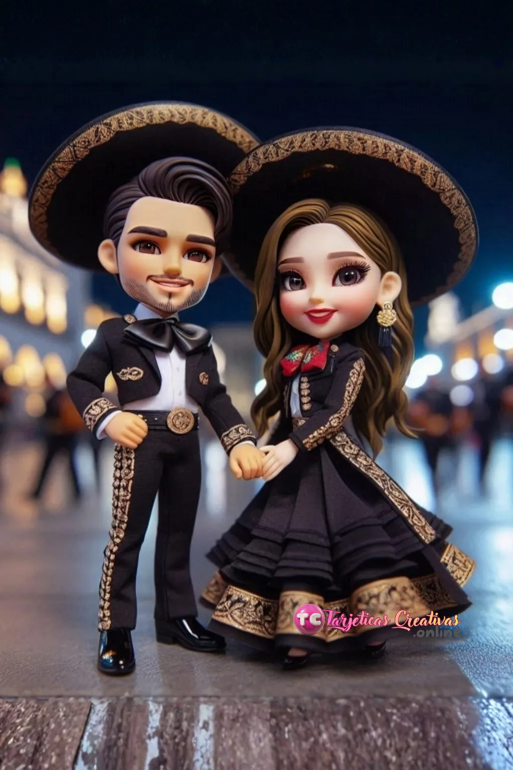 Tarjeta Personalizada de Pareja Hombre y Mujer Mariachi en la Plaza